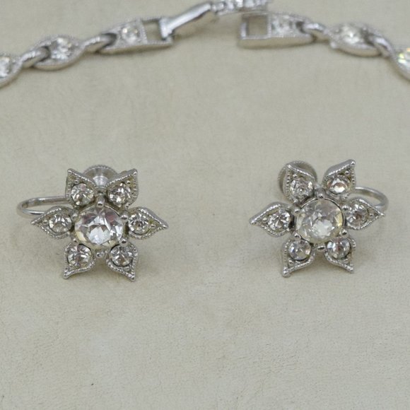 MCM Vintage BOGOFF Rhinestone & Silver Tone Necklace & Earring Set Parure - Picture 5 of 17